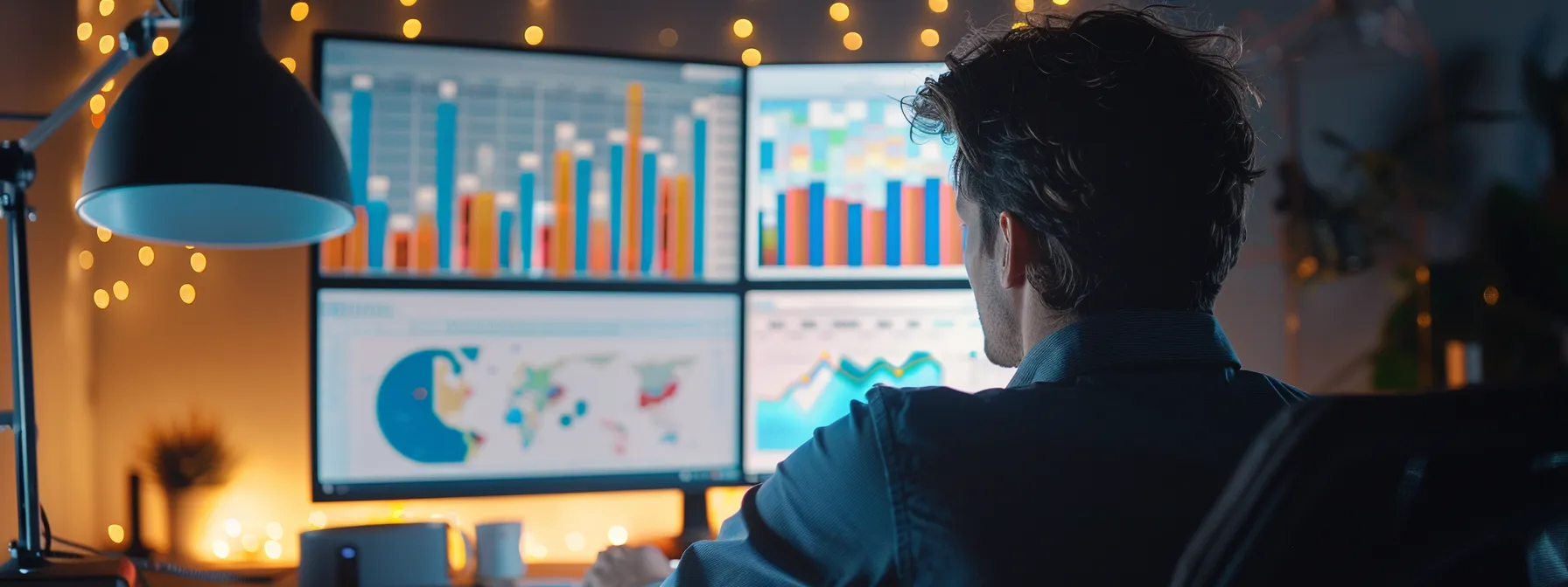 a person analyzing keyword performance on a computer screen.